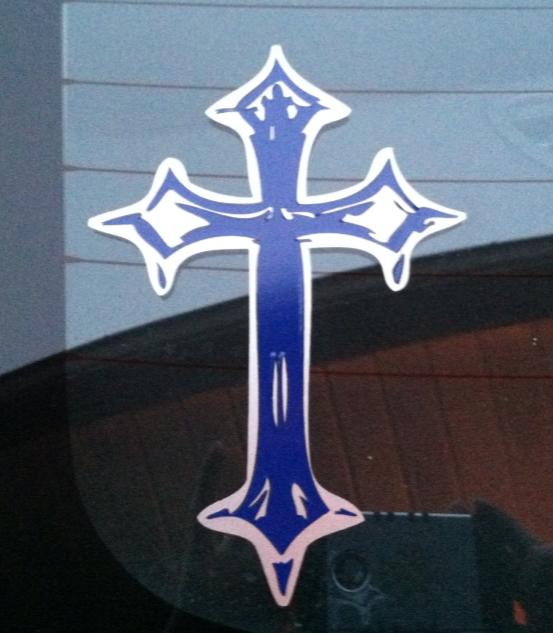 blue and chrome cross decal